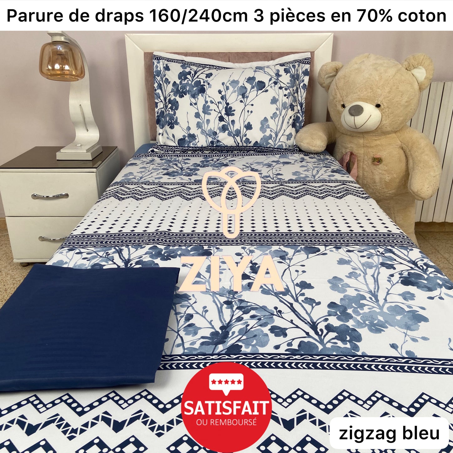 draps zigzag bleu